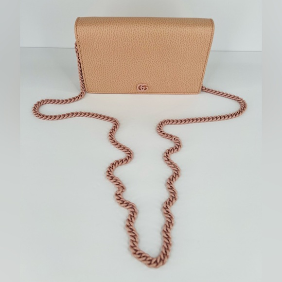 GUCCI Dollar Marmont Calfskin Enamel Logo Mini G Perfect Pink Wallet Chain Bag - Picture 12 of 16